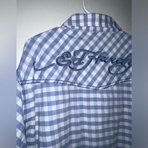 NWT Ed Hardy The God Father Of Tattoos Roll Tab Long Sleeve Button Gingham Shirt